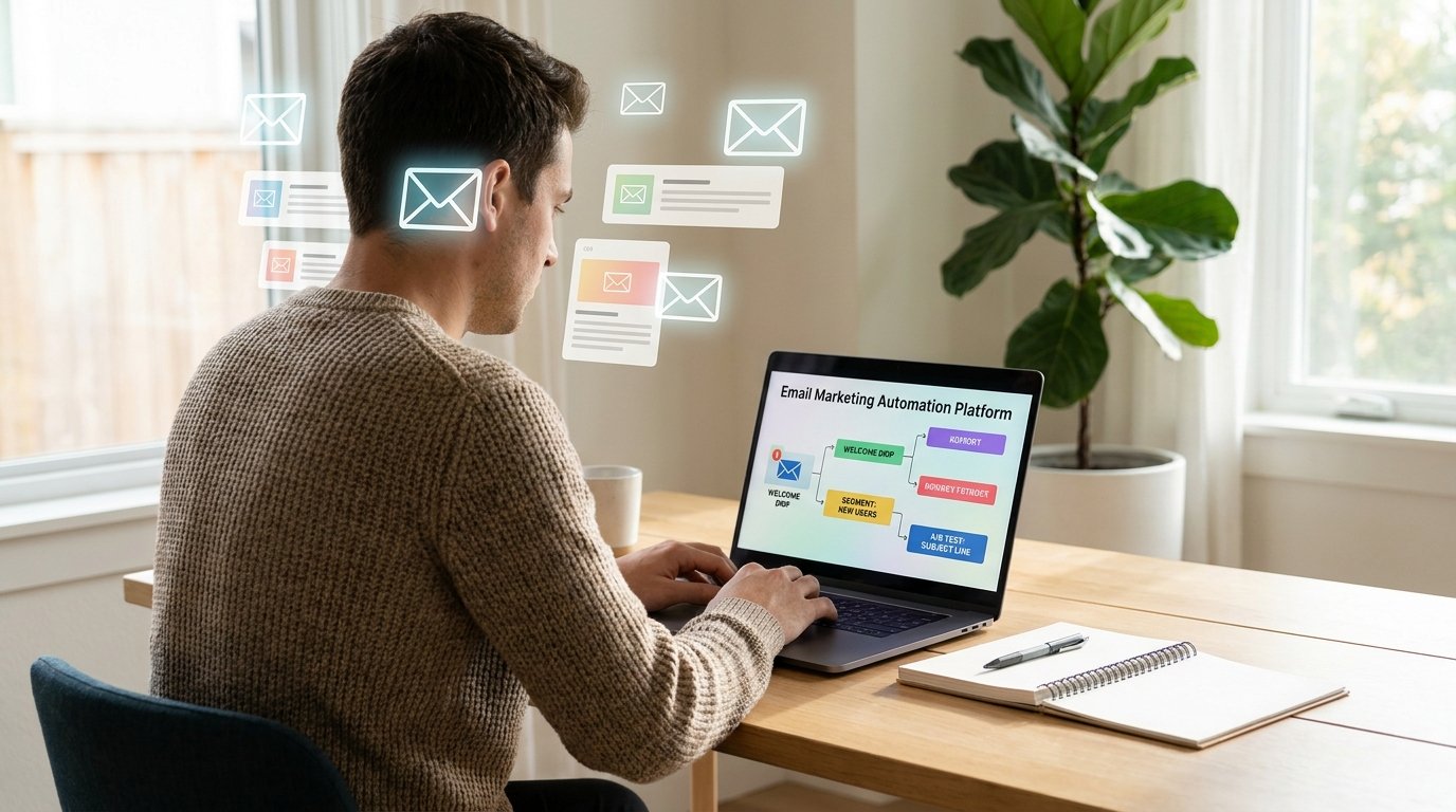 AIG team collaborating on email marketing automation workflow with drip campaigns and open-rate analytics — cover