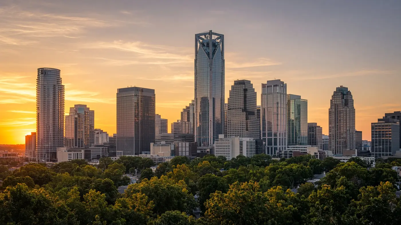 Charlotte skyline at sunset