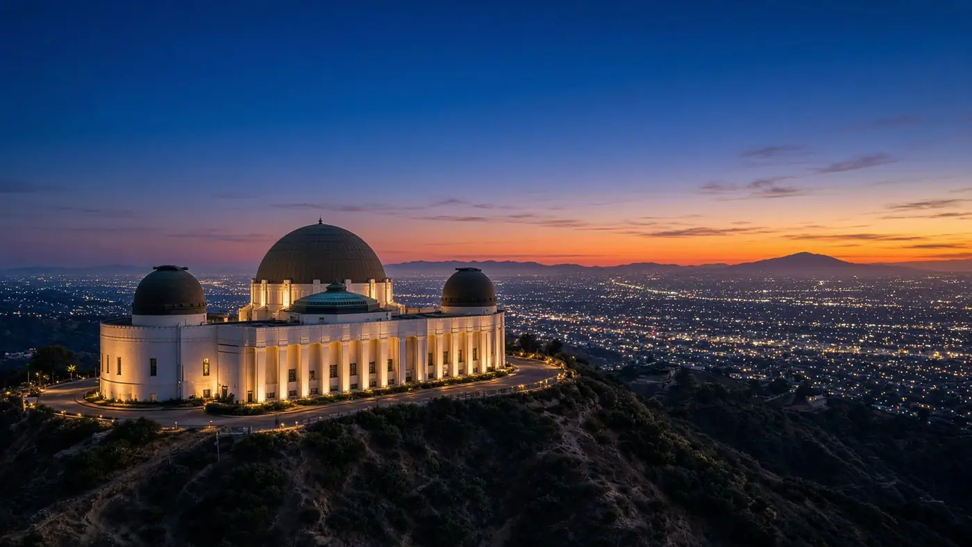 Griffith Observatory above the Los Angeles basin at dusk